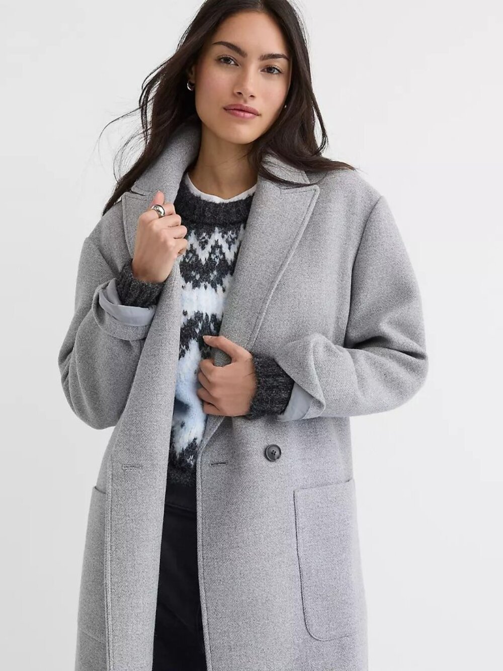 LOFT Heathered Grey Double-Breasted Longline Trench Coat